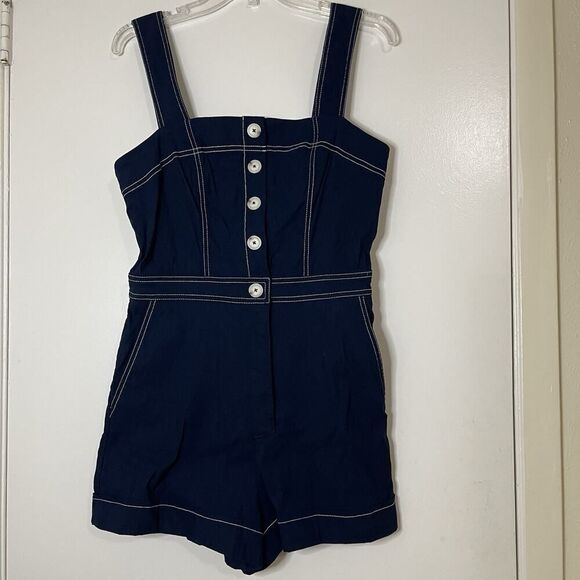 Anthropologie Maeve the colette the portside button-front romper navy blue US 10 - Picture 3 of 7